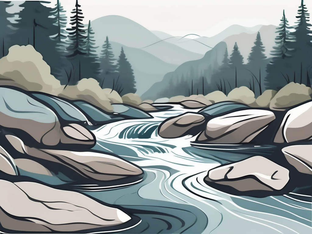 A serene river flowing smoothly over rocks