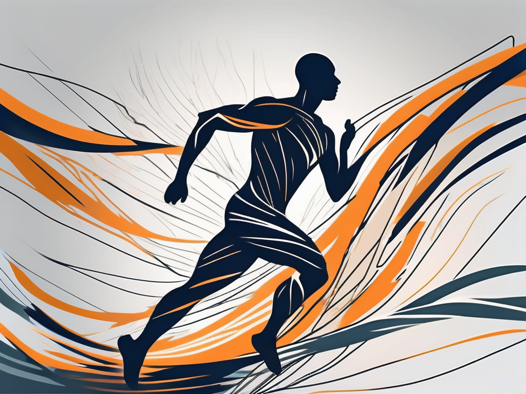 A dynamic silhouette of an athlete in motion with abstract