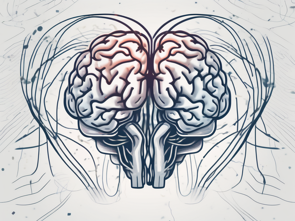 A brain connected to a heart through a pulsating energy flow