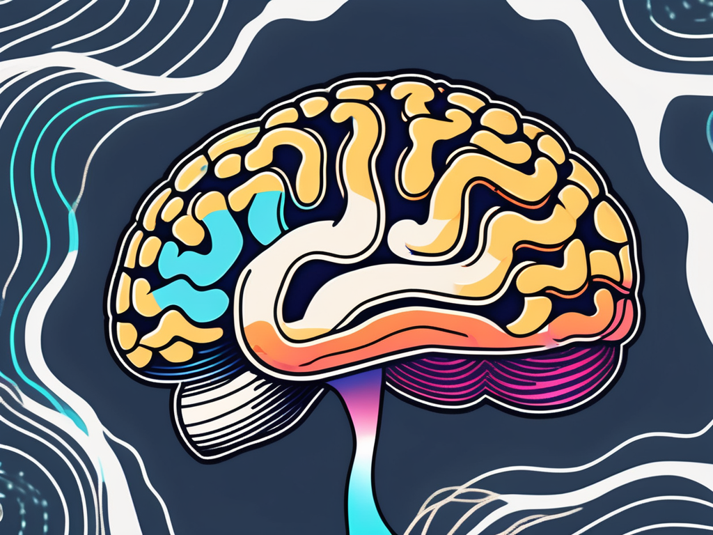 A brain with highlighted areas representing the flow state