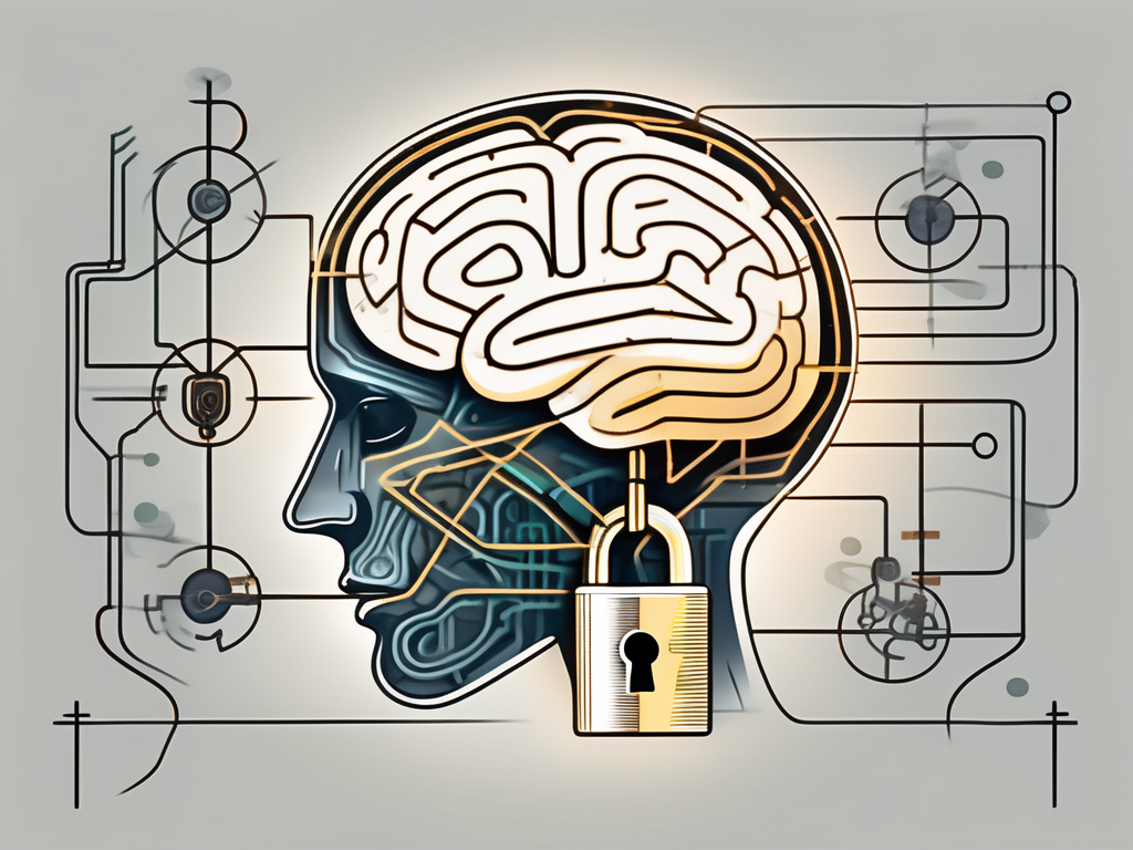 A brain with highlighted oculo motor nerve connected to a symbolic lock and key