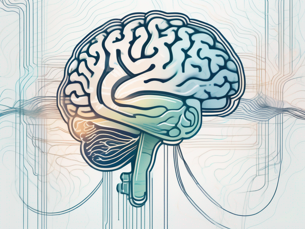 A brain with highlighted areas connected to a symbolic key