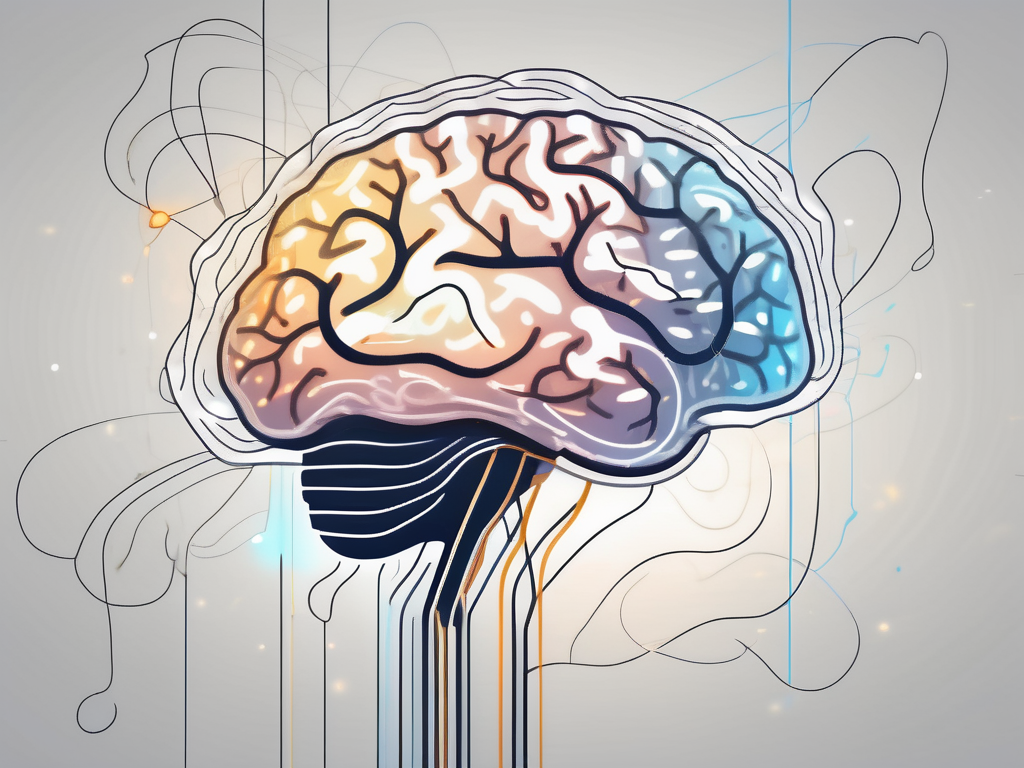 A brain with highlighted areas connected to a glowing phrenic nerve